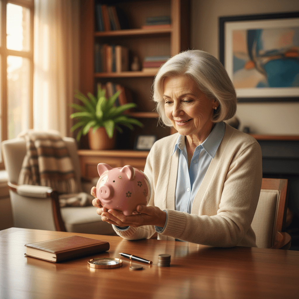 cash savings on a wooden table