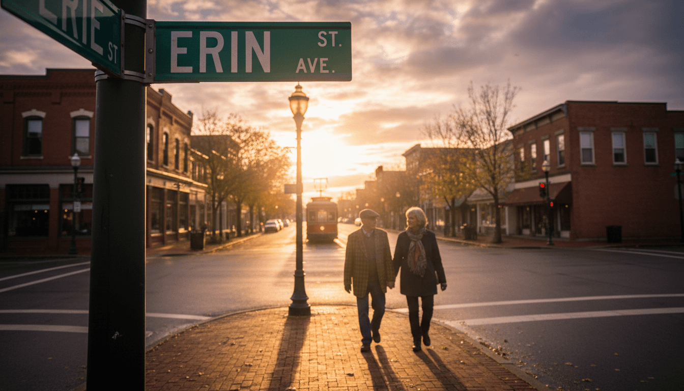Senior couple walking on an Erie street
